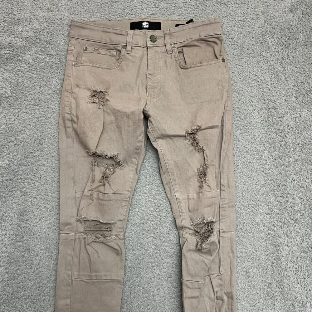 Jordan Craig Sean Jeans Mens 30x32 Tan Excellent Distressed Moto‎ Ankle Zip